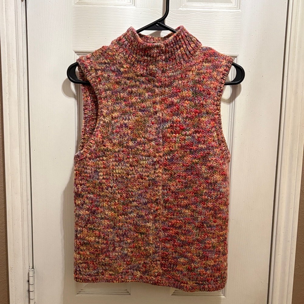 Talbots Multicolor Speckled Knit Vest — Pink, Orange, Green Accents